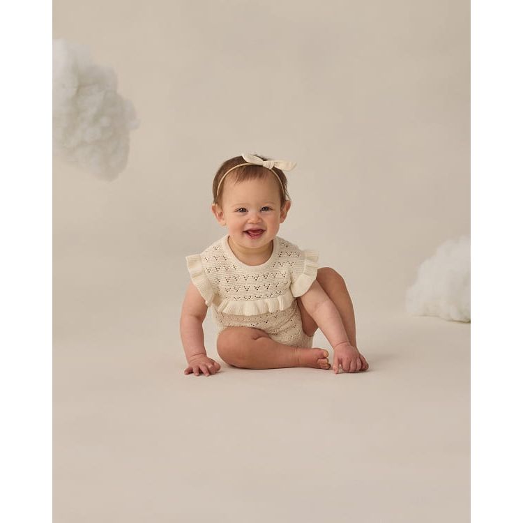 Quincy Mae Pointelle Ruffle Romper- Natural Romper Quincy Mae