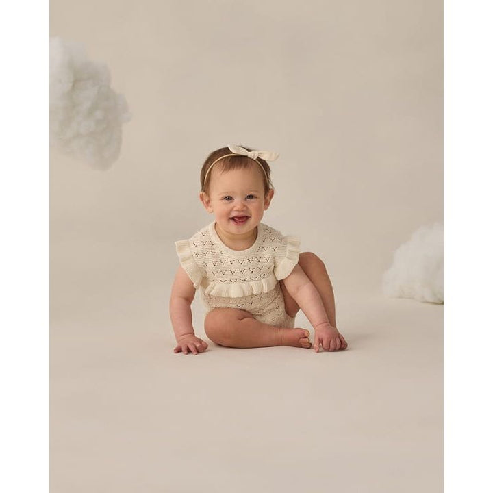 Quincy Mae Pointelle Ruffle Romper- Natural Romper Quincy Mae