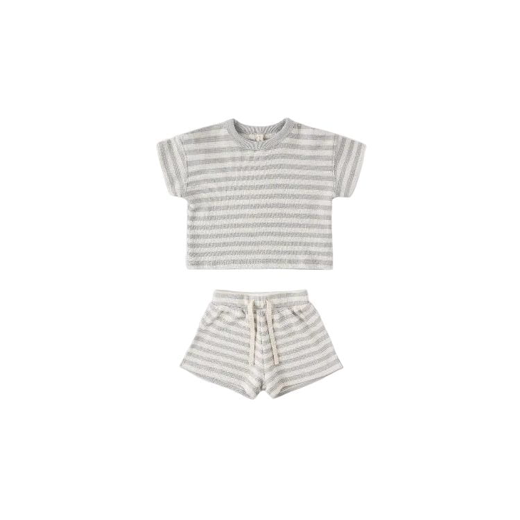 Quincy Mae Waffle Tea + Short Set- Sky Stripe Tops & Bottoms Quincy Mae