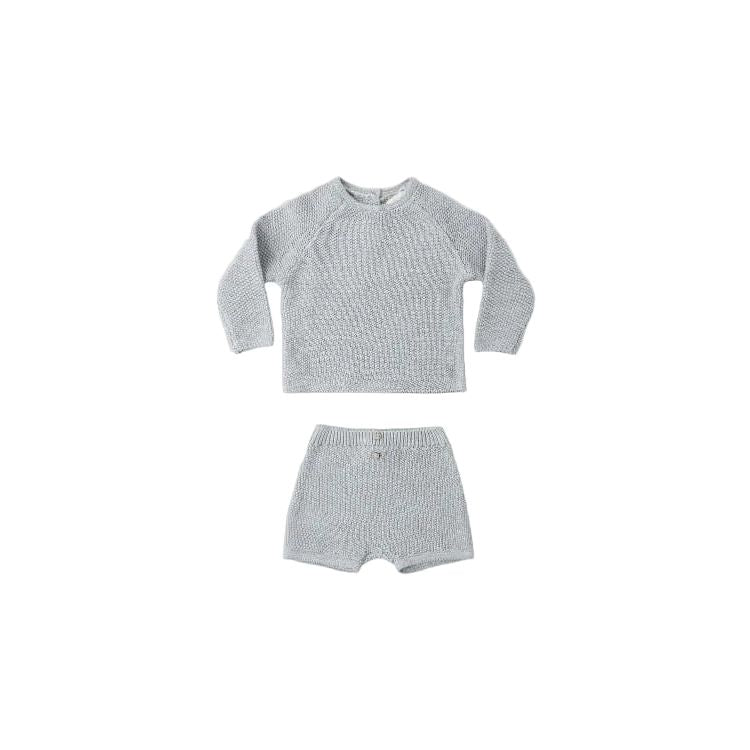 Quincy Mae Summer Knit Set- Heathered Sky Tops & Bottoms Quincy Mae