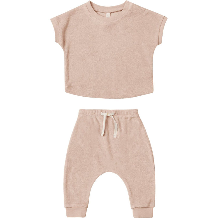 Quincy Mae Terry Tee + Pant Set - Blush Tops & Bottoms Quincy Mae   