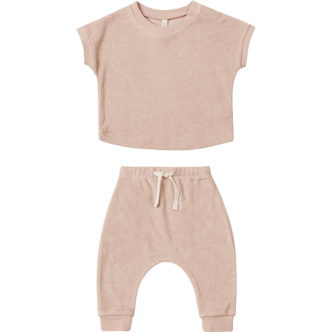 Quincy Mae Terry Tee + Pant Set - Blush Tops & Bottoms Quincy Mae   