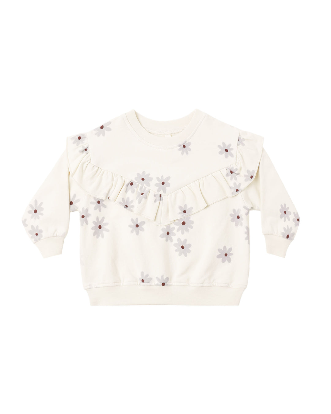 Quincy Mae Ruffle Fleece Sweatshirt- Blue Daisy