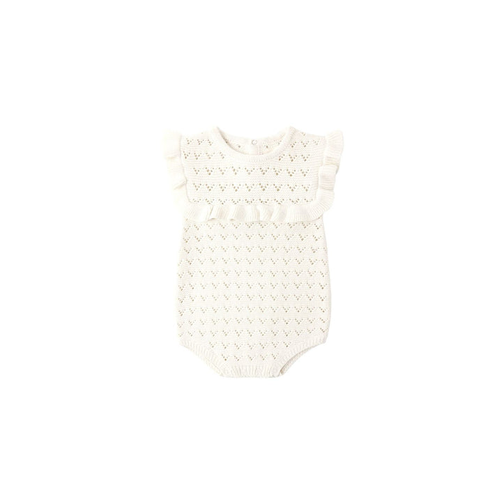 Quincy Mae Pointelle Ruffle Romper- Natural Romper Quincy Mae