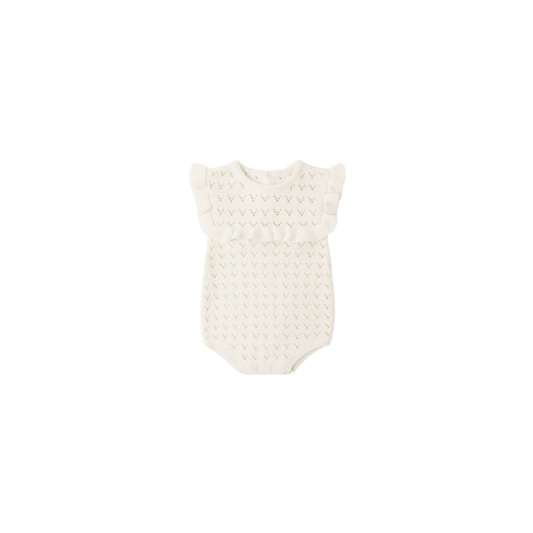 Quincy Mae Pointelle Ruffle Romper- Natural Romper Quincy Mae