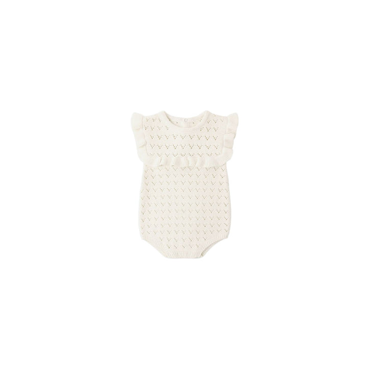 Quincy Mae Pointelle Ruffle Romper- Natural Romper Quincy Mae