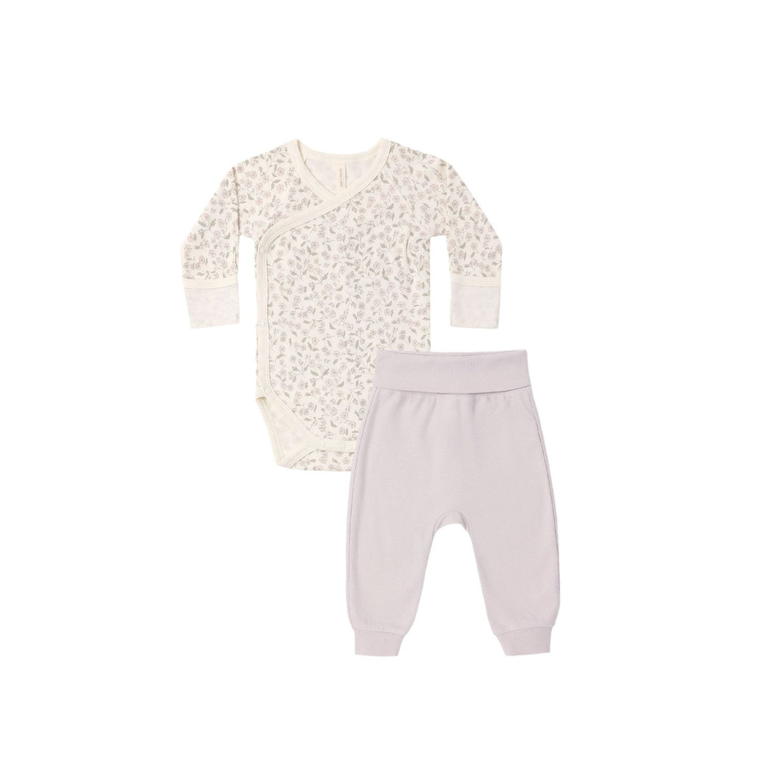 Quincy Mae Side Snap Bodysuit + Pants Set- Floret Bodysuit Quincy Mae