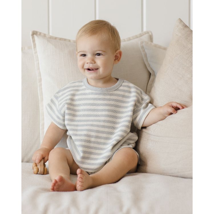 Quincy Mae Waffle Tea + Short Set- Sky Stripe Tops &amp; Bottoms Quincy Mae
