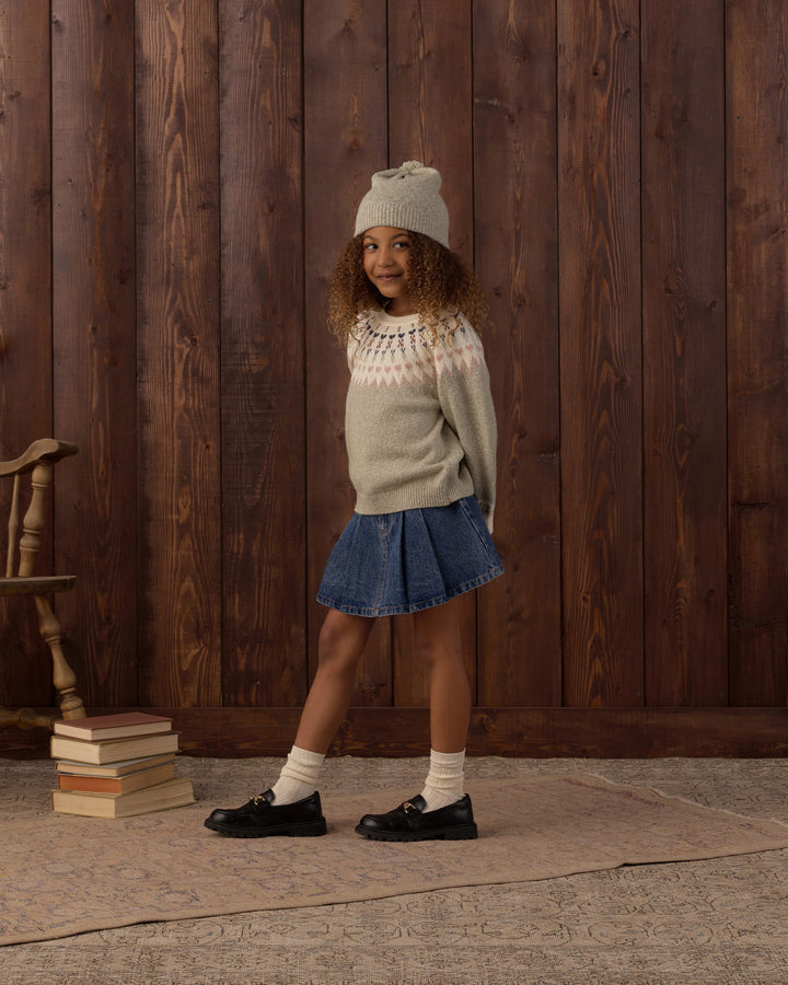 Rylee + Cru Pleated Denim Skirt Indigo