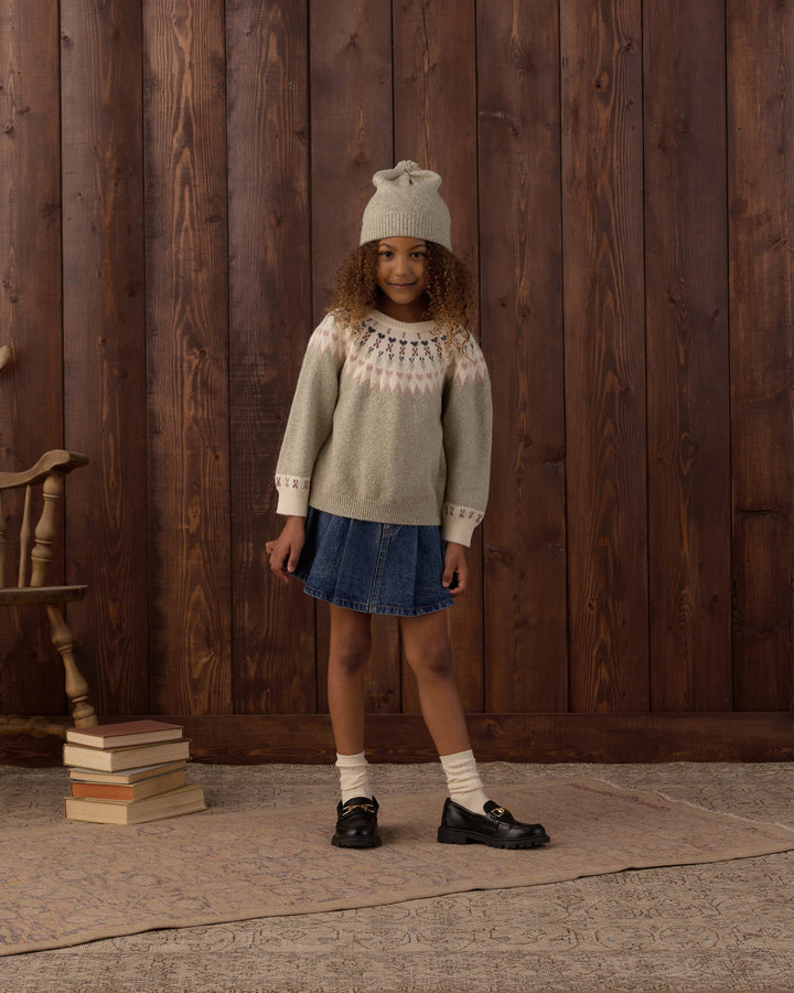 Rylee + Cru Pleated Denim Skirt Indigo