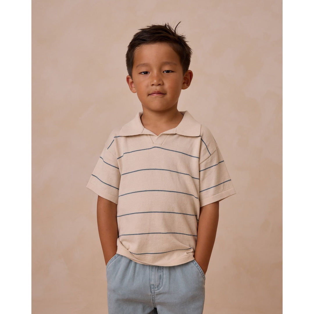 Rylee + Cru Chandler Knit Polo - Blue Stripe Tops & Bottoms Rylee + Cru