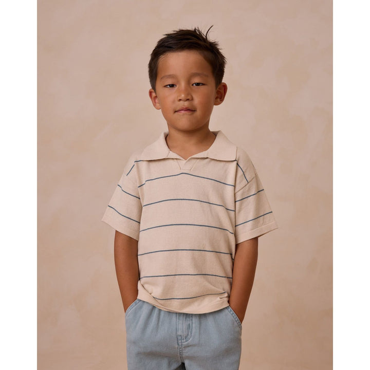 Rylee + Cru Chandler Knit Polo - Blue Stripe Tops & Bottoms Rylee + Cru