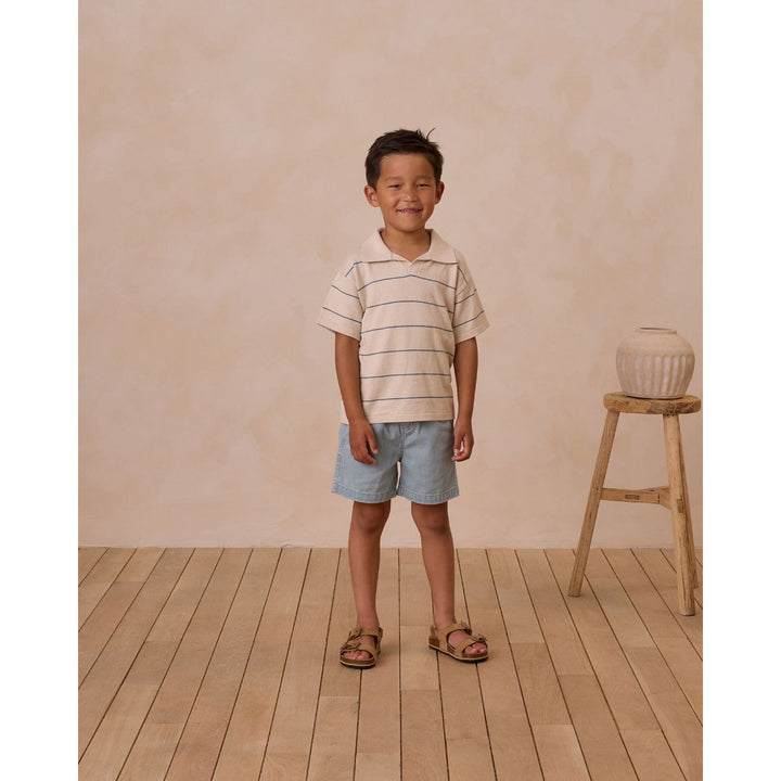 Rylee + Cru Chandler Knit Polo - Blue Stripe Tops & Bottoms Rylee + Cru