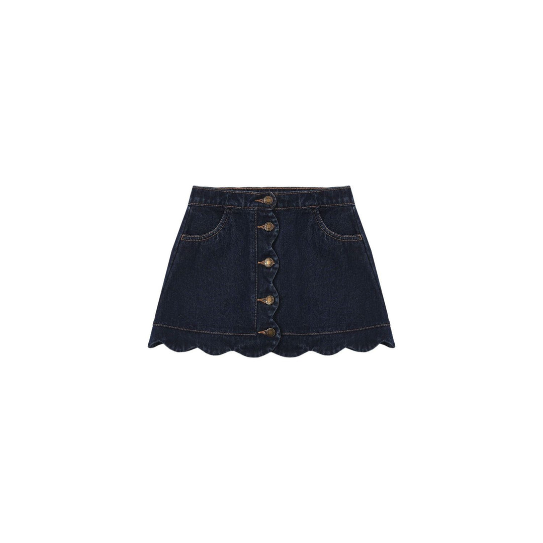 Rylee + Cru Scallop Mini Skirt Dark Indigo Skirt Rylee + Cru