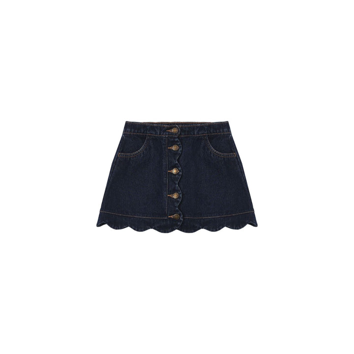 Rylee + Cru Scallop Mini Skirt Dark Indigo Skirt Rylee + Cru