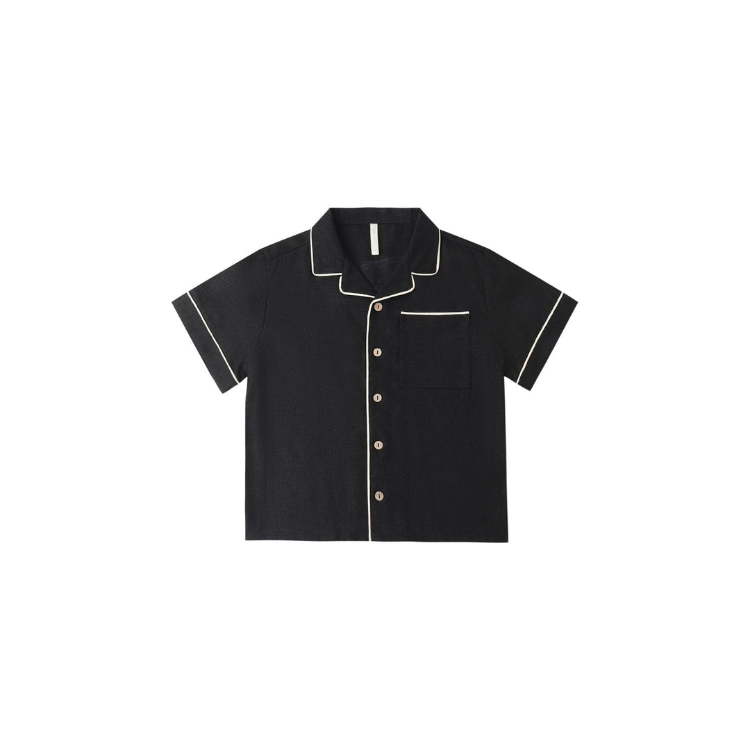 Rylee + Cru Lapel Collared Shirt - Black Tops & Bottoms Rylee + Cru