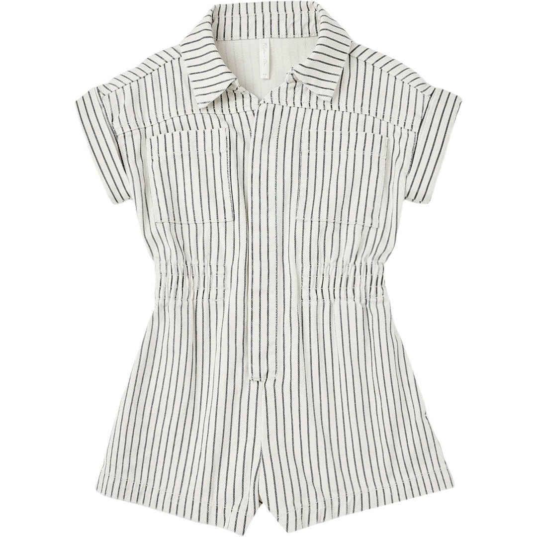 Rylee + Cru Utility Romper - Navy Pinstripe Romper Rylee + Cru