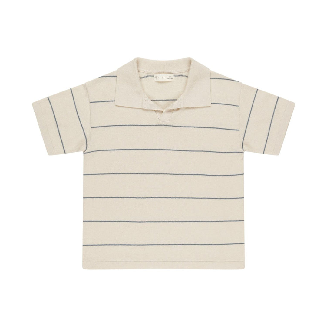 Rylee + Cru Chandler Knit Polo - Blue Stripe Tops & Bottoms Rylee + Cru