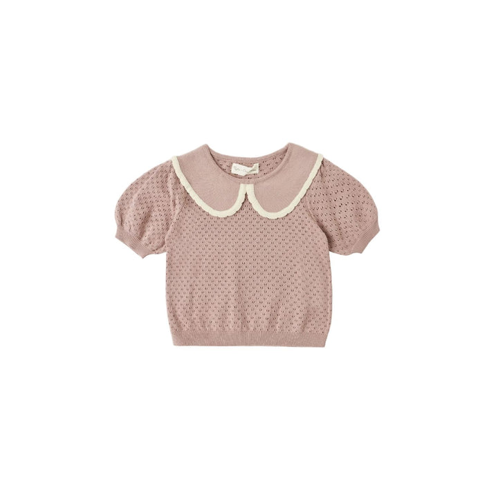 Rylee + Cru Pointelle Collard Top Rosewood Sweater Rylee + Cru