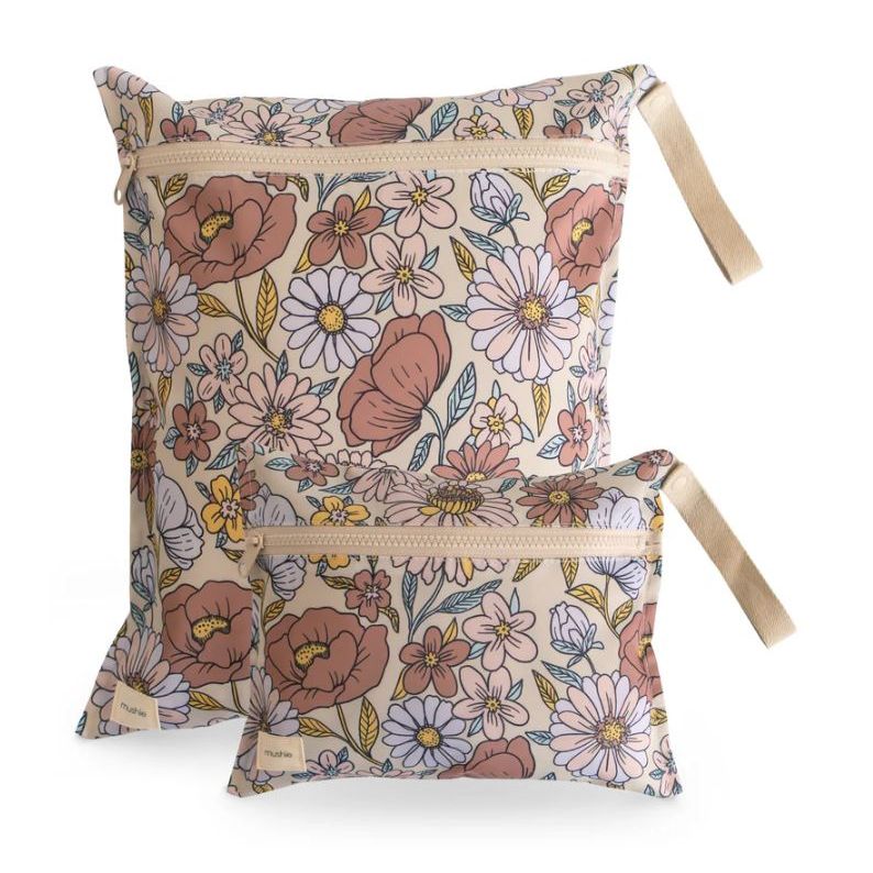 Mushie Water Resistant Wet Bag Mealtime Mushie Retro Flowers