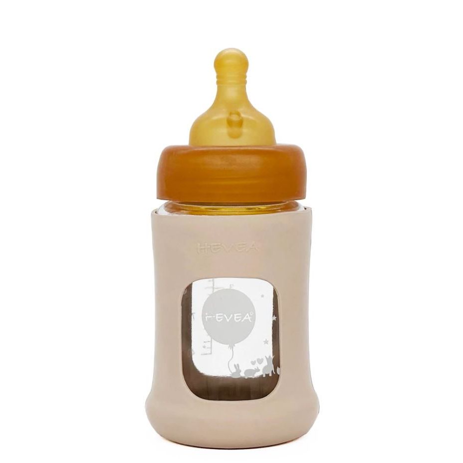 Hevea Wide Neck Baby Glass Bottle with Sleeve- 150ML/5OZ, single Glass Bottle Hevea Sand