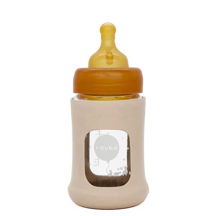 Hevea Wide Neck Baby Glass Bottle with Sleeve- 150ML/5OZ, single Glass Bottle Hevea Sand
