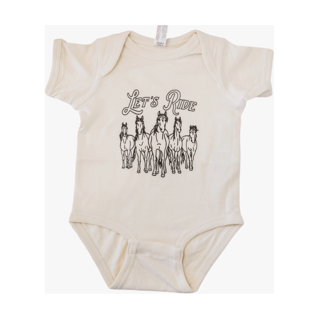 The Montana Scene- Let's Ride Onesie, Natural Tops & Bottoms The Montana Scene 6 Months  