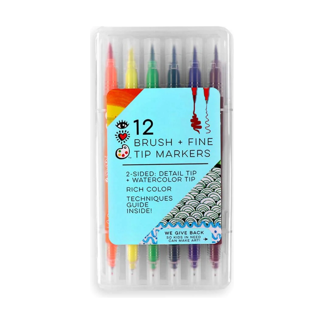 Bright Stripes 12 Brush & Fine Tip Markers Markers Bright Stripes   