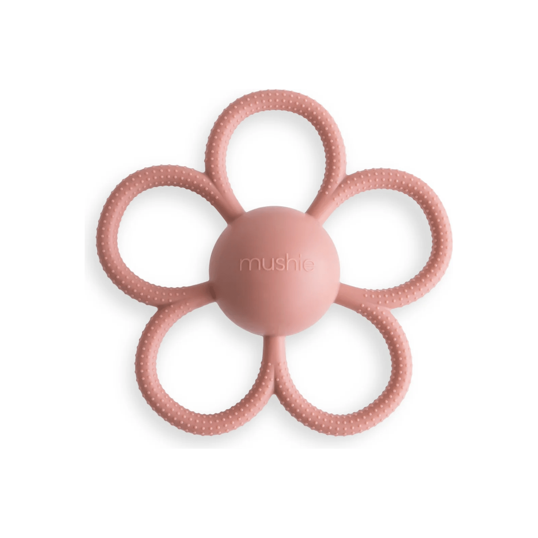 Mushie Daisy Rattle Teether- Dusty Rose Pacifiers and Teething Mushie   