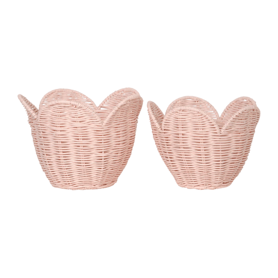 Olli Ella Rattan Lily Basket Set- Blush Basket Olliella   