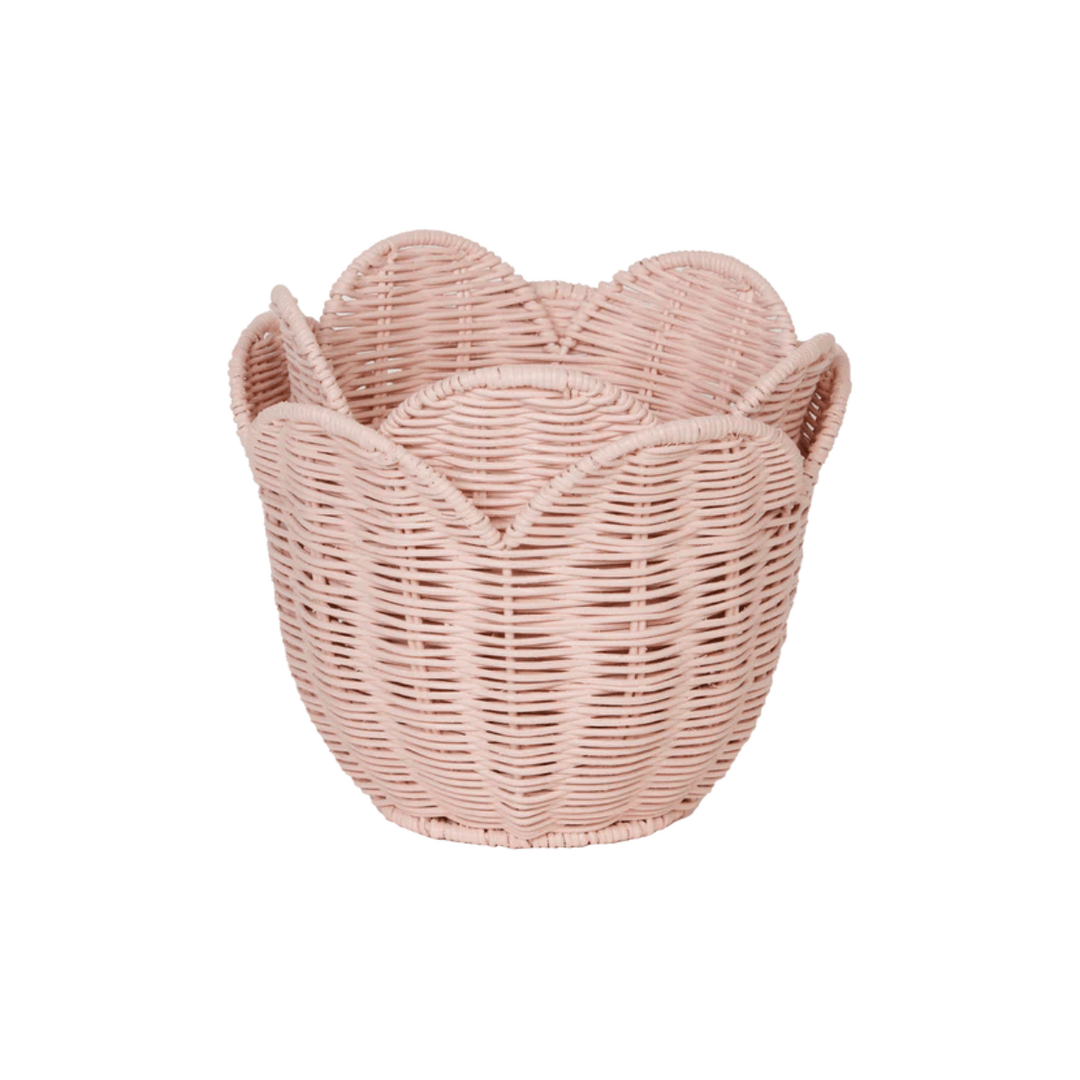 Olli Ella Rattan Lily Basket Set- Blush Basket Olliella   