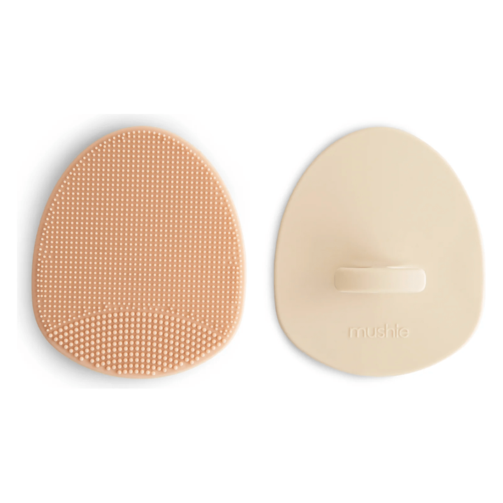 Mushie Cradle Cap Brush 2 Pack Baby Brush Mushie Blush/ Shifting Sand  