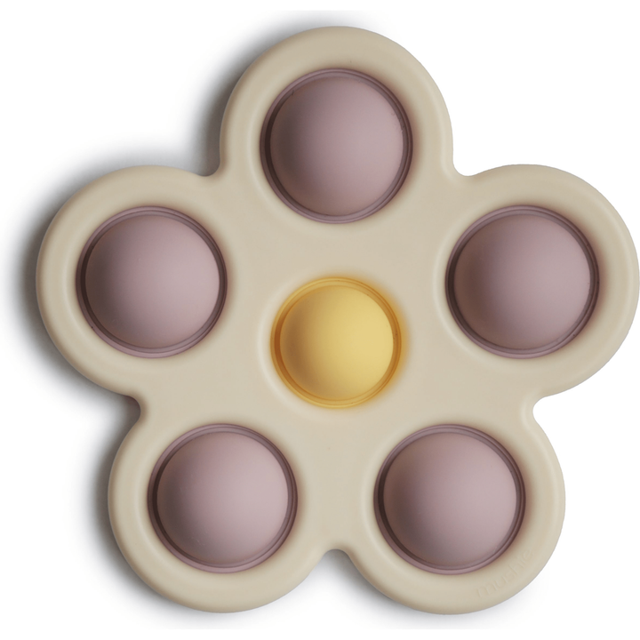 Mushie Flower Press Toy- Soft Lilac/Daffodil/Ivory Pacifiers and Teething Mushie   
