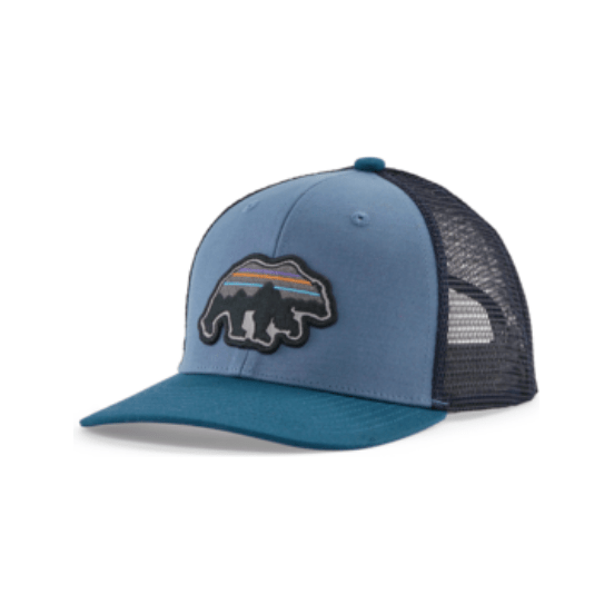 Patagonia Spring 2024- K's Trucker Hat Baby & Toddler Hats Patagonia Back for Good Bear: Pigeon Blue  