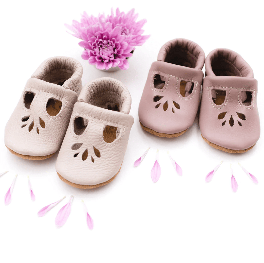 Starry Knight Lotus T-Strap Shoe- Dusty Rose Baby Shoes Starry Knight Designs   