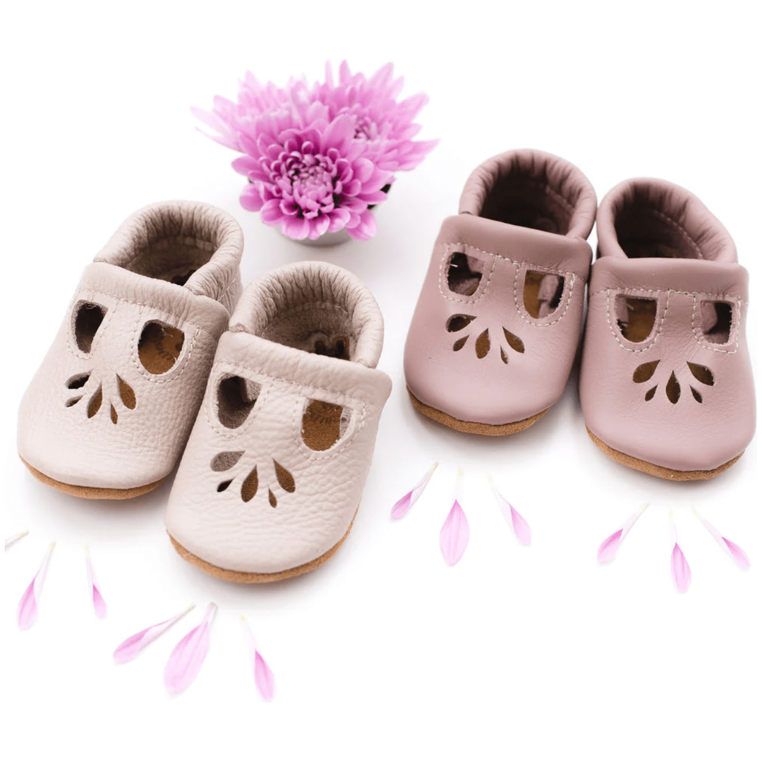 Starry Knight Lotus T-Strap Shoe- Dusty Rose Baby Shoes Starry Knight Designs   