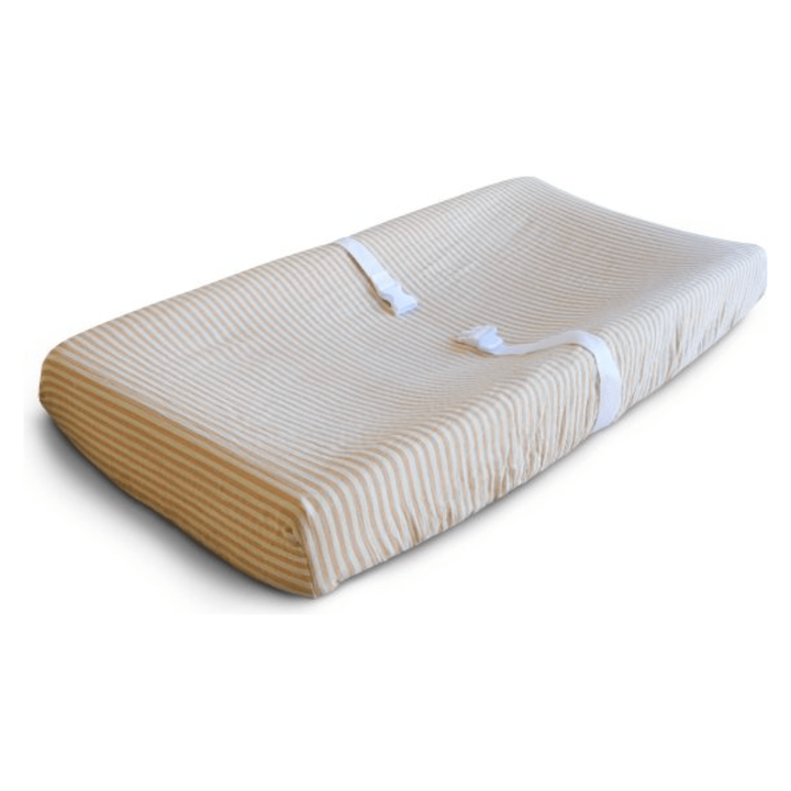 Mushie Extra Soft Muslin Changing Pad Cover Swaddles & Blankets Mushie Natural Stripe  