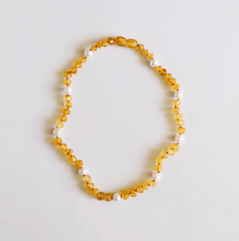 Canyonleaf Raw Honey Amber + Pearl Halo Necklace Pacifiers and Teething Canyonleaf   