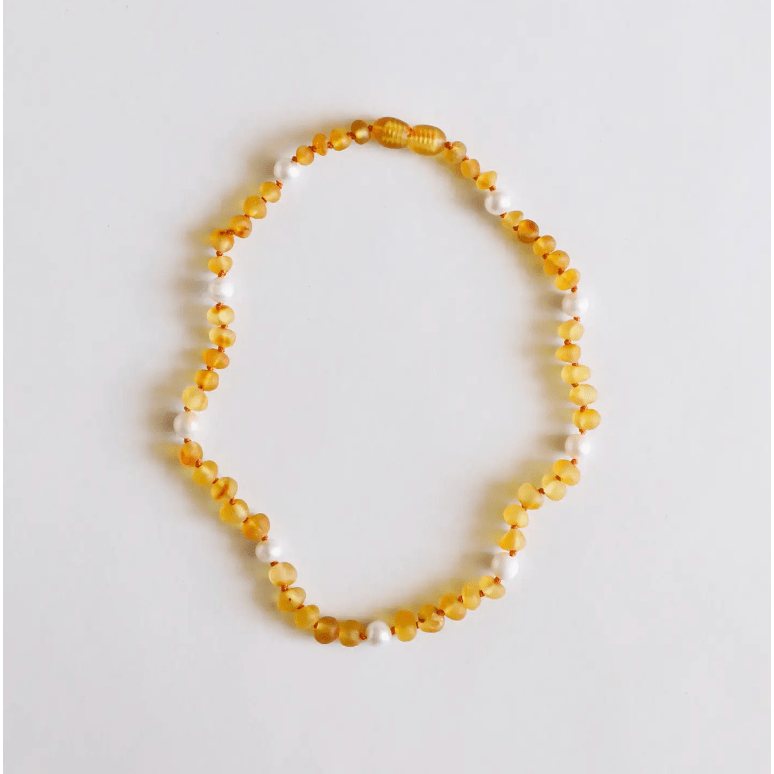 Canyonleaf Raw Honey Amber + Pearl Halo Necklace Pacifiers and Teething Canyonleaf   