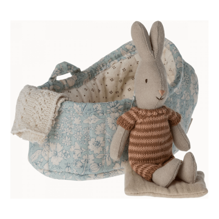 Maileg Rabbit In Carrycot- Micro Dolls Maileg Maroon  