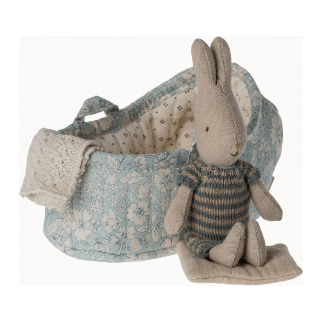 Maileg Rabbit In Carrycot- Micro Dolls Maileg Blue  