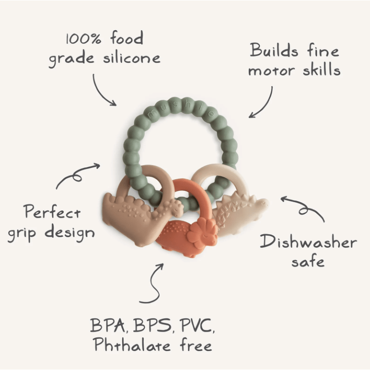 Mushie Teething Ring- Dino Pacifiers and Teething Mushie   