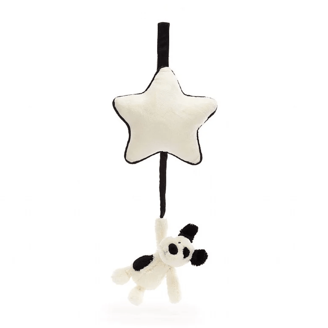 Jellycat Bashful Black and Cream Puppy Musical Pull Baby Jellycat Jellycat   