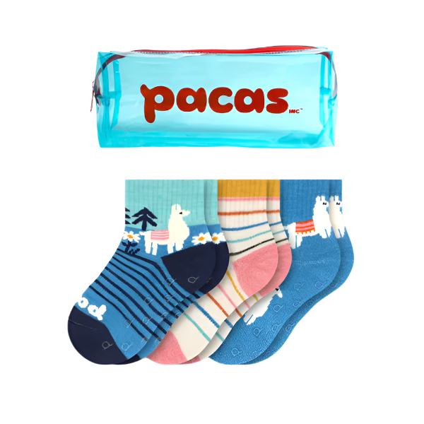 Pacas Toddler Gripper Socks 3 Pack- Alpaca/Stripe Socks Pacas