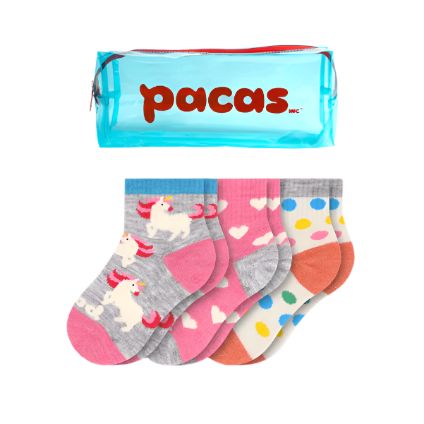 Pacas Toddler Gripper Socks 3 Pack- Unicorn/Hearts Socks Pacas