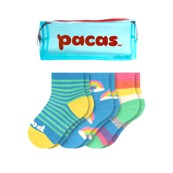 Pacas Toddler Gripper Socks 3 Pack- Rainbow/Stripe Socks Pacas