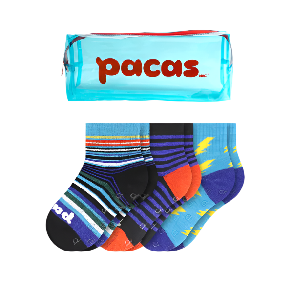 Pacas Toddler Gripper Socks 3 Pack- Bolts/ Stripes Socks Pacas