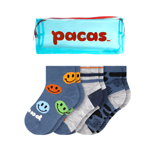Pacas Toddler Gripper Socks 3 Pack- Smile/ Camo Socks Pacas