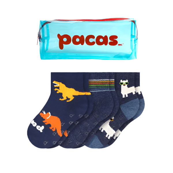 Pacas Toddler Gripper Socks 3 Pack- Dino/ Alpaca Socks Pacas