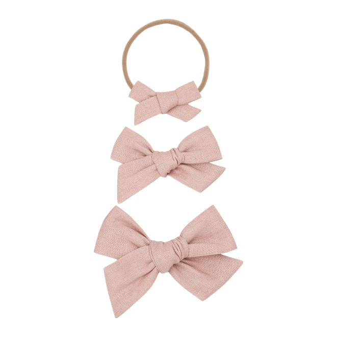 Lou Lou & Company Linen Bow Headband- Small Bow Headband Lou Lou & Company Linen Rose